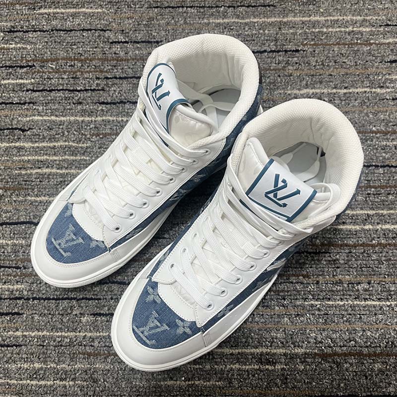 Louis Vuitton Unisex Charlie Sneaker Boot Blue Upcycled Monogram Denim Recycled Polyester