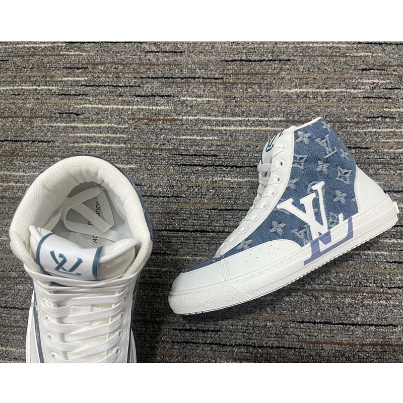 Louis Vuitton Unisex Charlie Sneaker Boot Blue Upcycled Monogram Denim Recycled Polyester