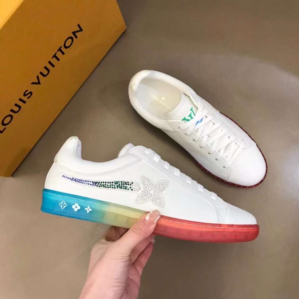 Louis Vuitton Unisex LV Luxembourg Samothrace Sneaker White Calf Leather Strass Monogram Flower