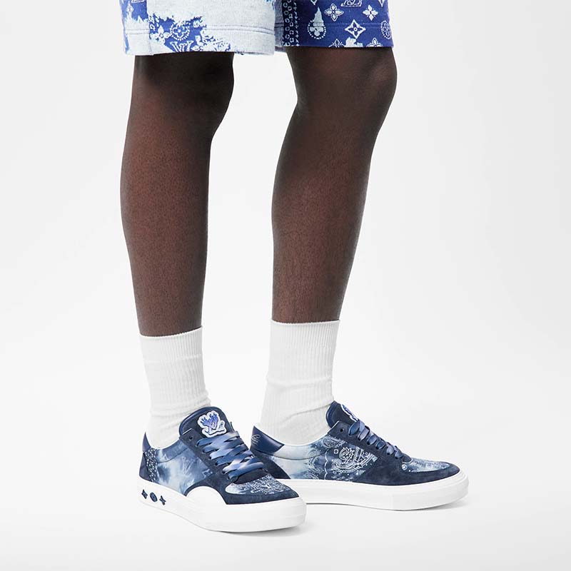 Louis Vuitton Unisex LV Ollie Sneaker Blue Canvas Rubber Outsole Monogram Flowers