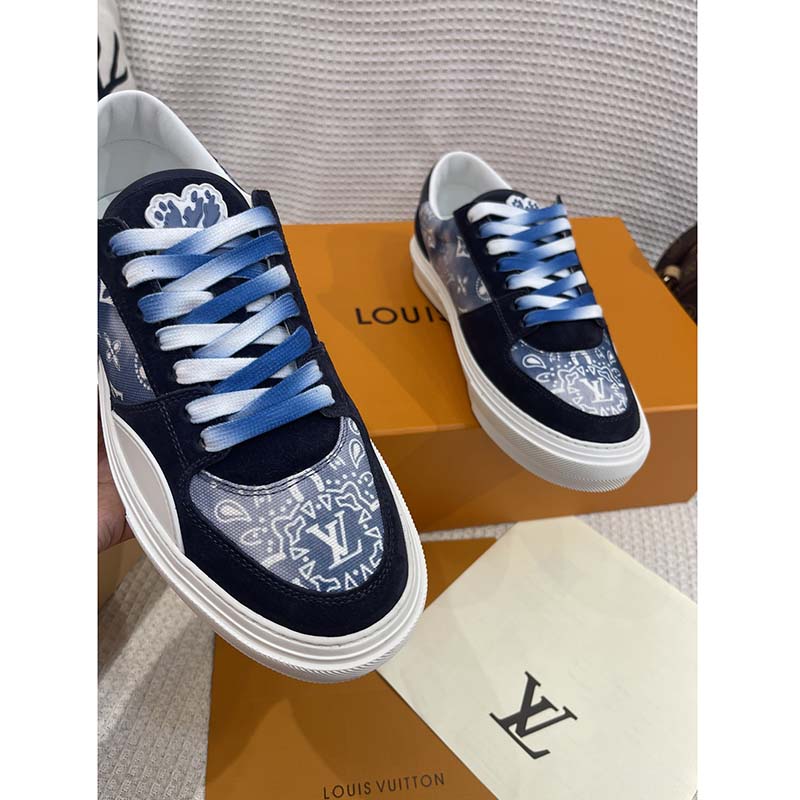 Louis Vuitton Unisex LV Ollie Sneaker Blue Canvas Rubber Outsole Monogram Flowers