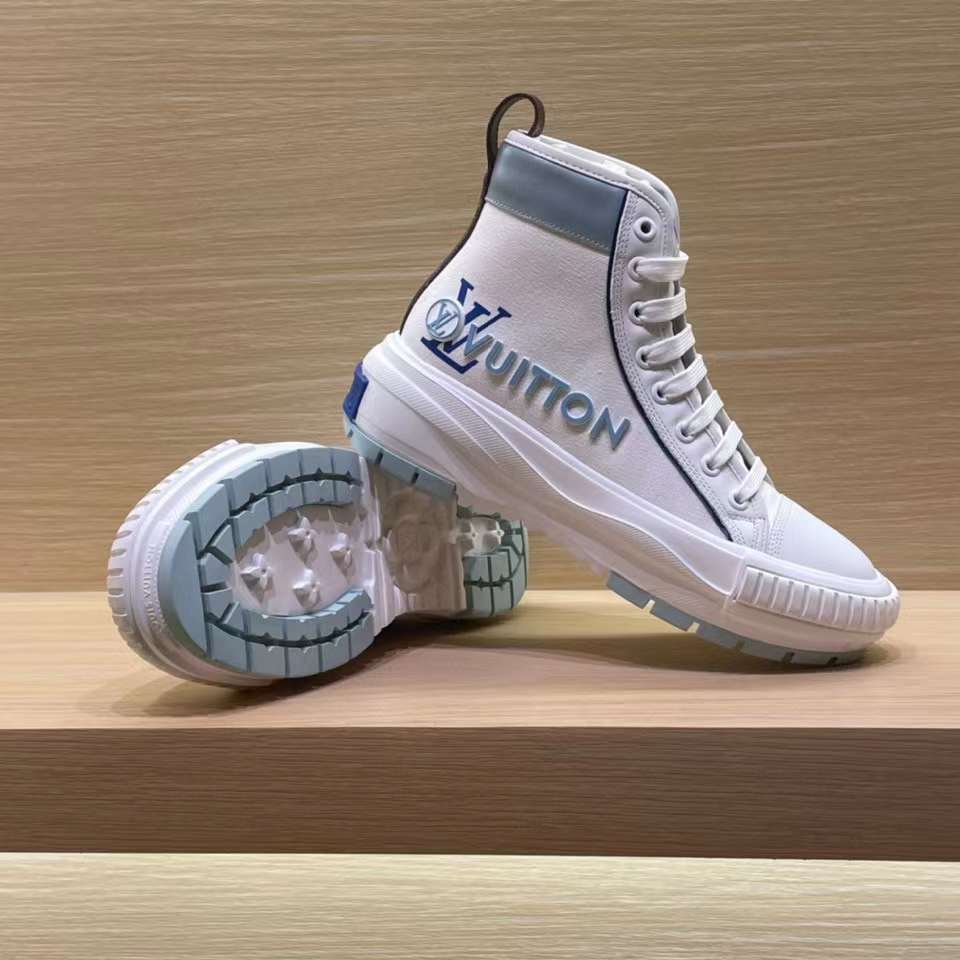 Louis Vuitton Unisex LV Squad Sneaker Boot Blue Canvas Rubber Outsole Circle