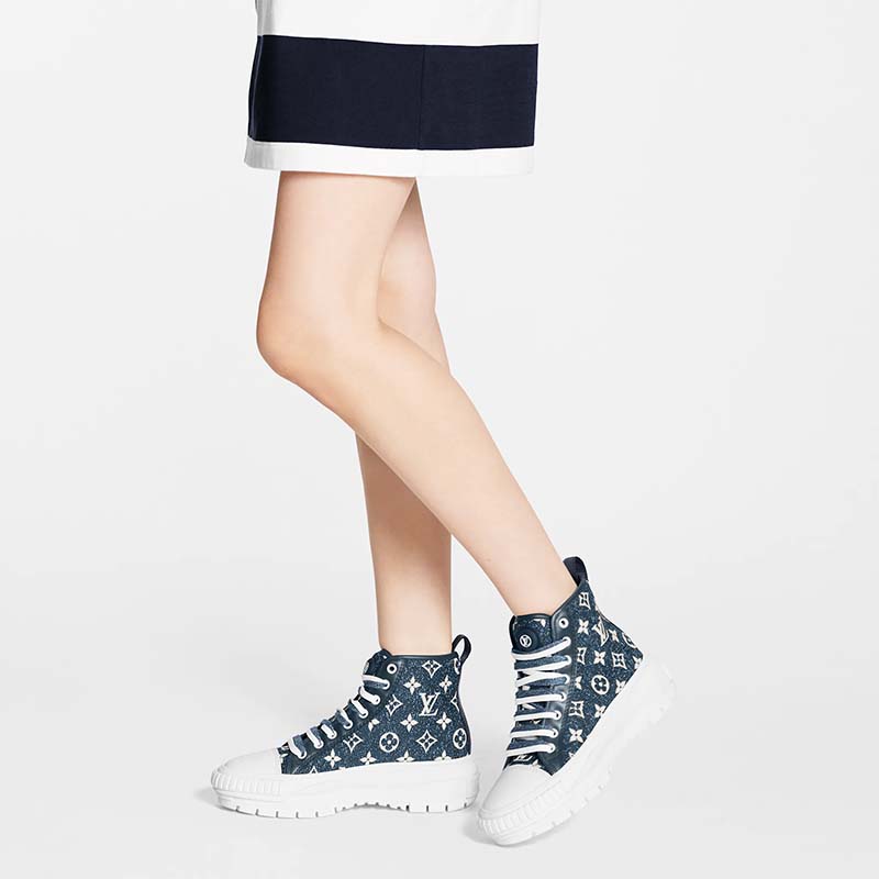 Louis Vuitton Unisex LV Squad Sneaker Boot Navy Blue Monogram Denim Circle