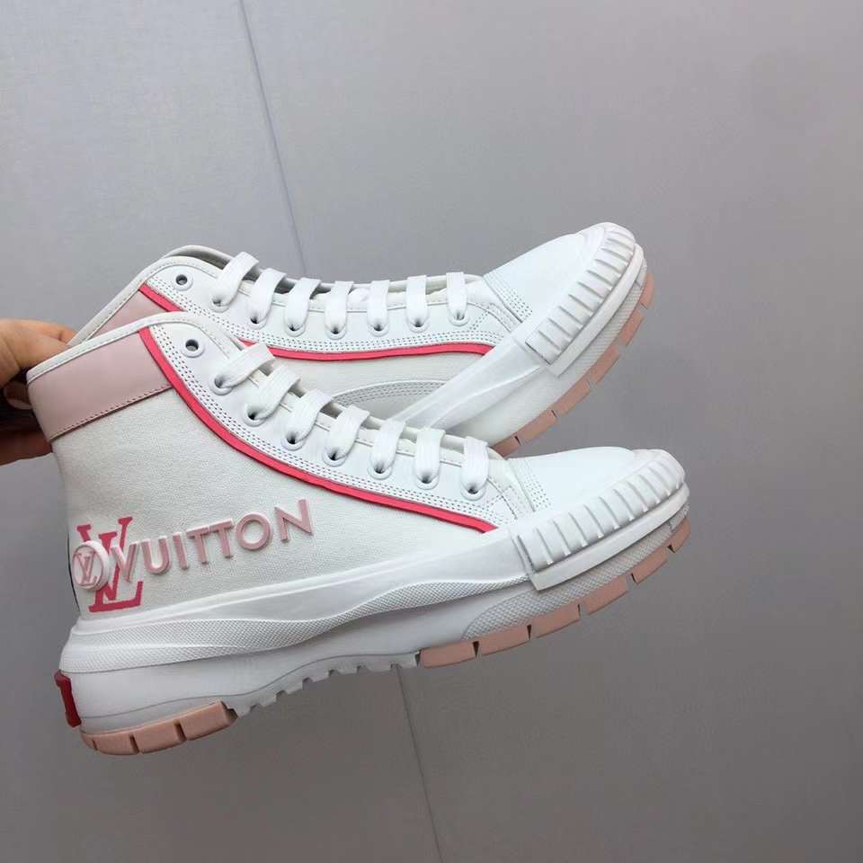 Louis Vuitton Unisex LV Squad Sneaker Boot Pink Canvas Rubber Outsole Circle