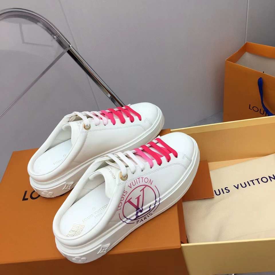 Louis Vuitton Unisex LV Time Out Open-Back Sneaker Fuchsia Pink Printed Calf Leather