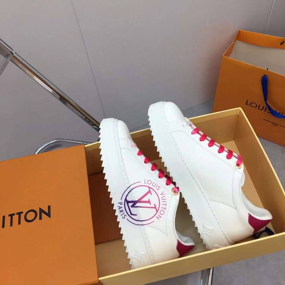Louis Vuitton Unisex LV Time Out Sneaker Fuchsia Pink Printed Calf Leather Rubber Circle