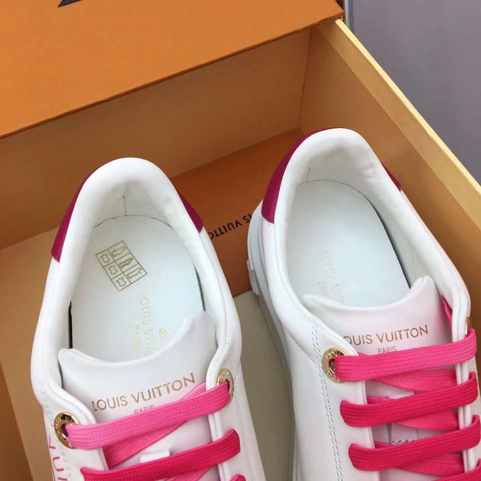 Louis Vuitton Unisex LV Time Out Sneaker Fuchsia Pink Printed Calf Leather Rubber Circle