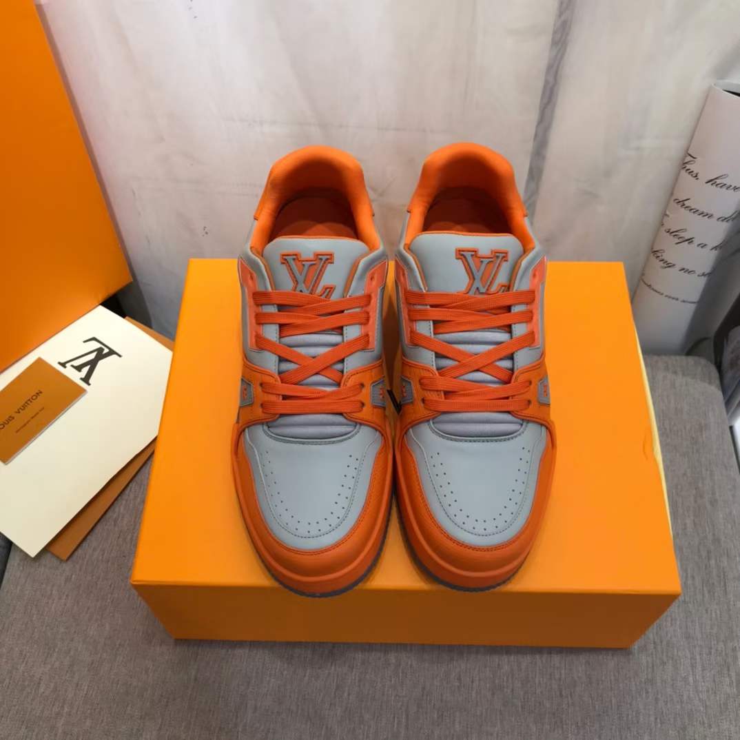 Louis Vuitton Unisex LV Trainer Sneaker Orange Epi Calf Leather Rubber Outsole #54