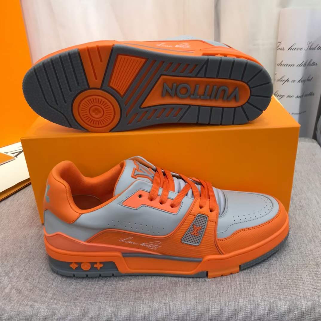Louis Vuitton Unisex LV Trainer Sneaker Orange Epi Calf Leather Rubber Outsole #54