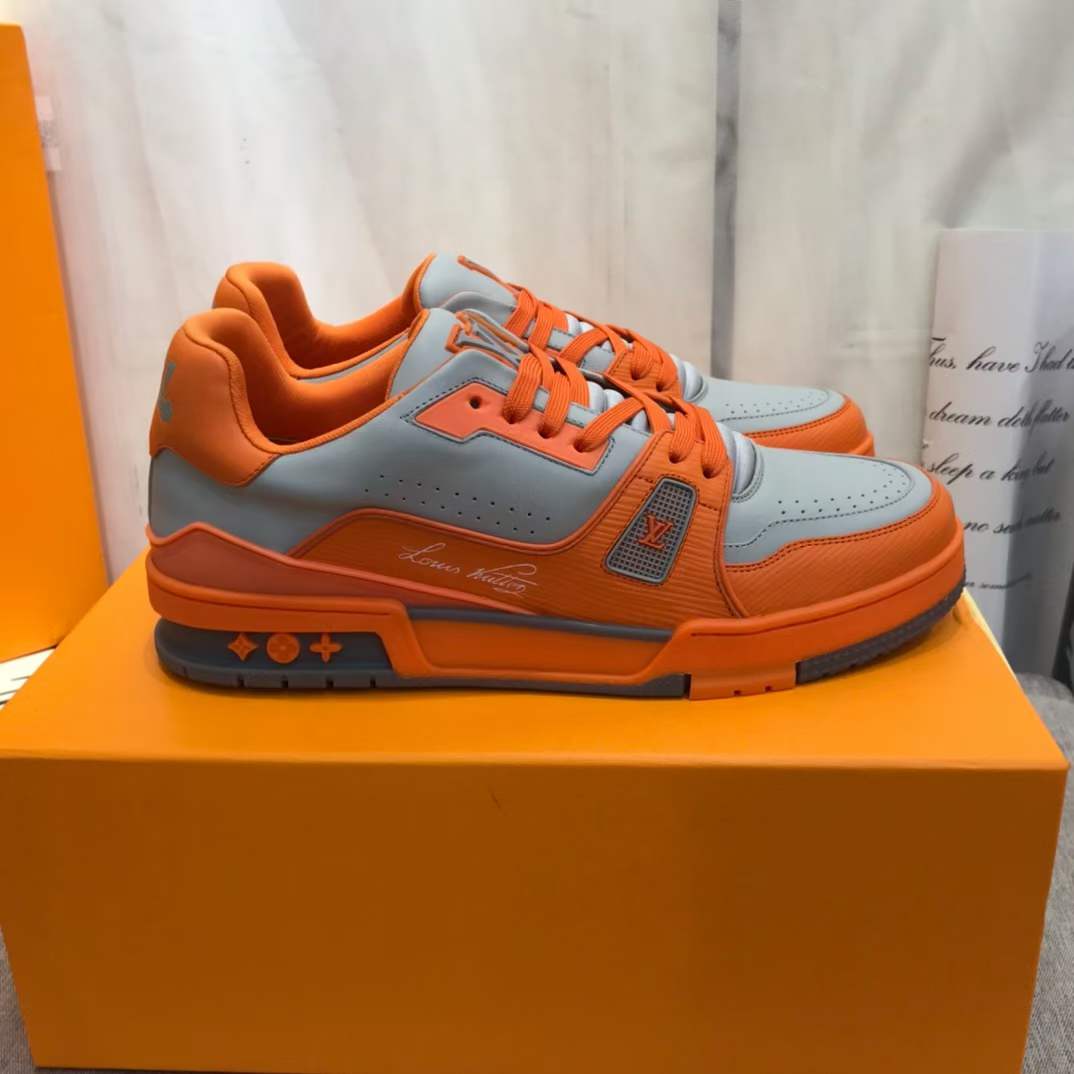 Louis Vuitton Unisex LV Trainer Sneaker Orange Epi Calf Leather Rubber Outsole #54