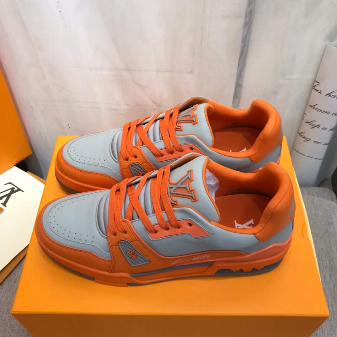 Louis Vuitton Unisex LV Trainer Sneaker Orange Epi Calf Leather Rubber Outsole #54
