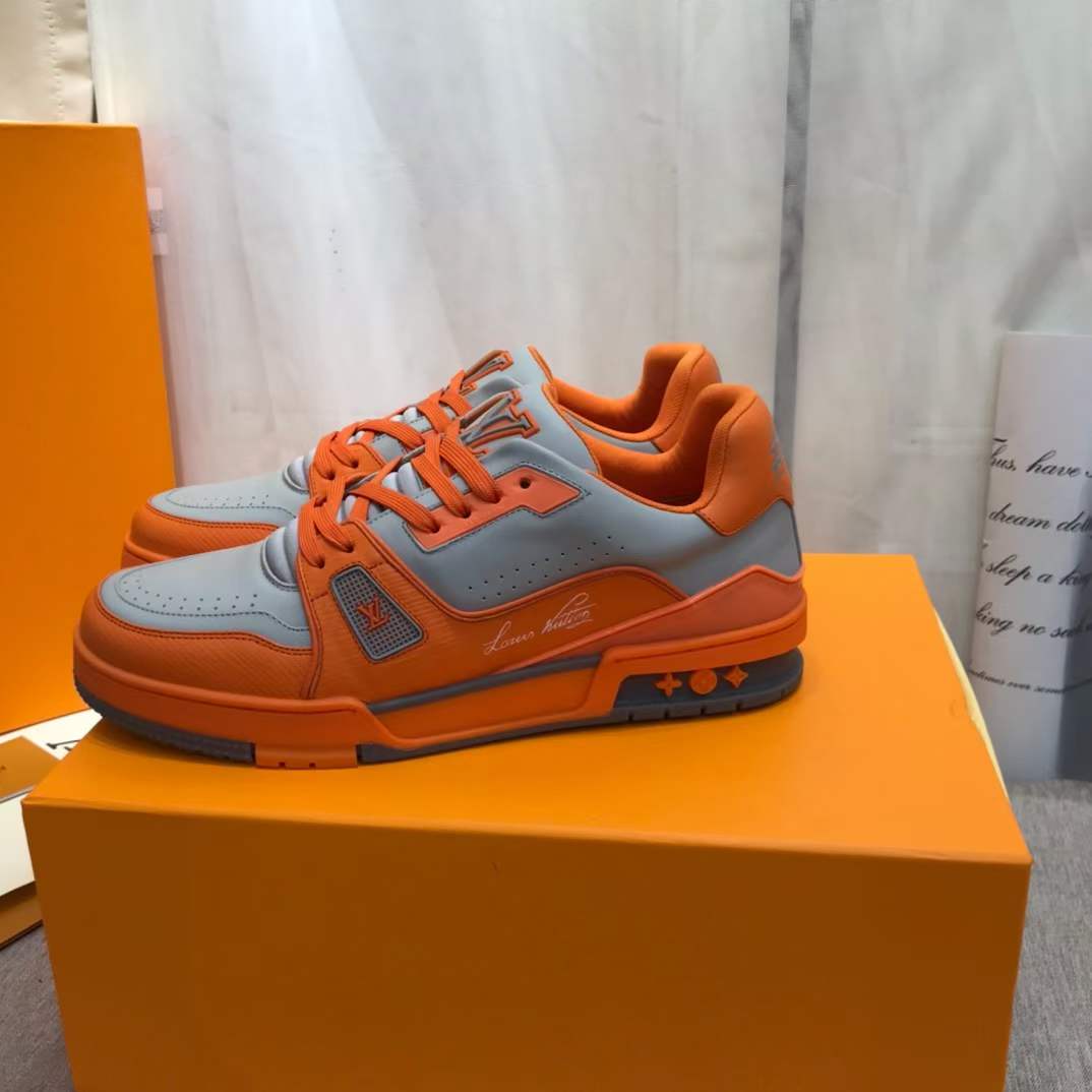 Louis Vuitton Unisex LV Trainer Sneaker Orange Epi Calf Leather Rubber Outsole #54