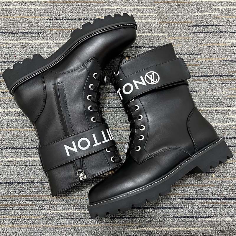 Louis Vuitton Unisex Territory Flat Ranger Black Calf Leather LV Circle Lace