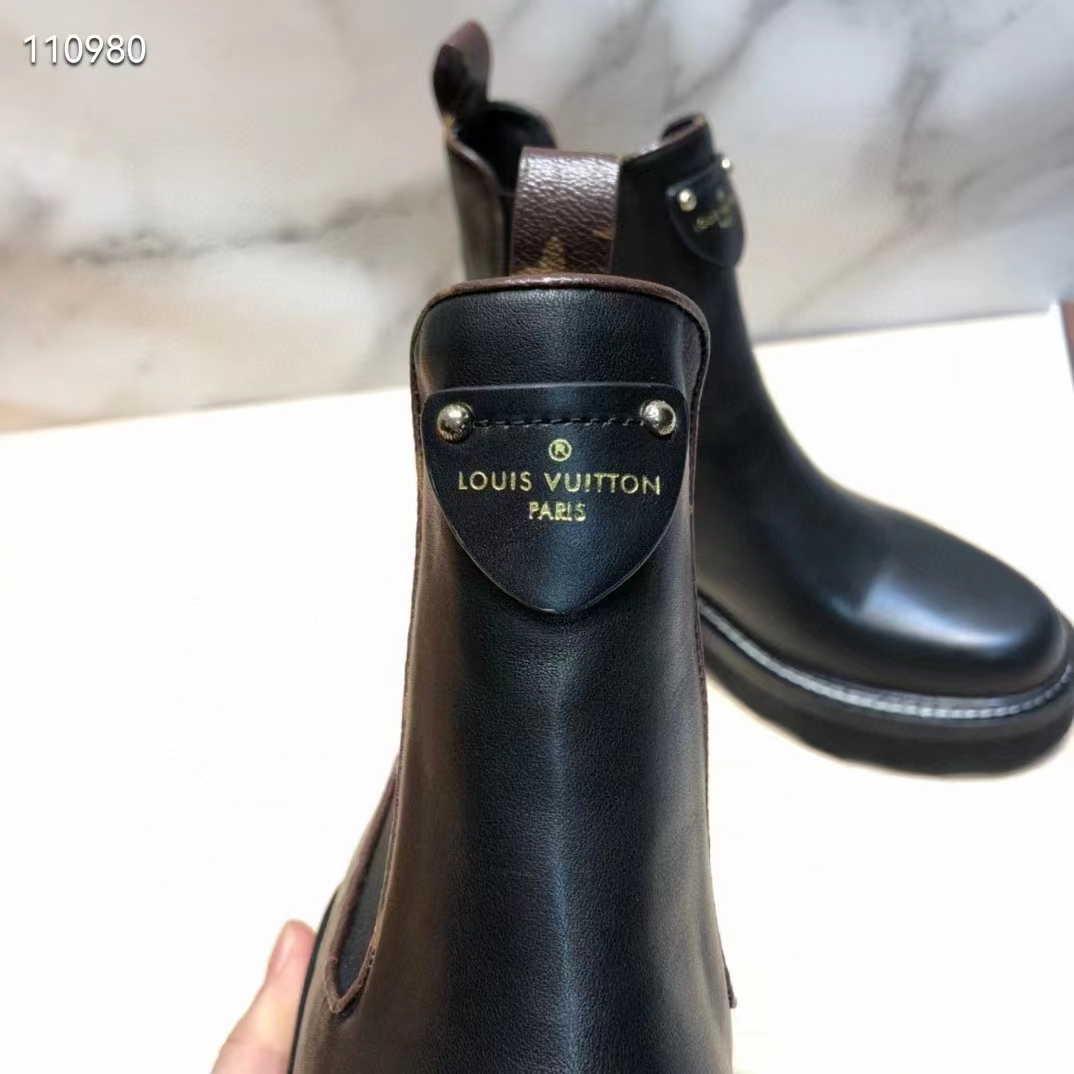 Louis Vuitton Women Shoes LV Beaubourg Ankle Boot Black Calf Leather 4 cm Heel