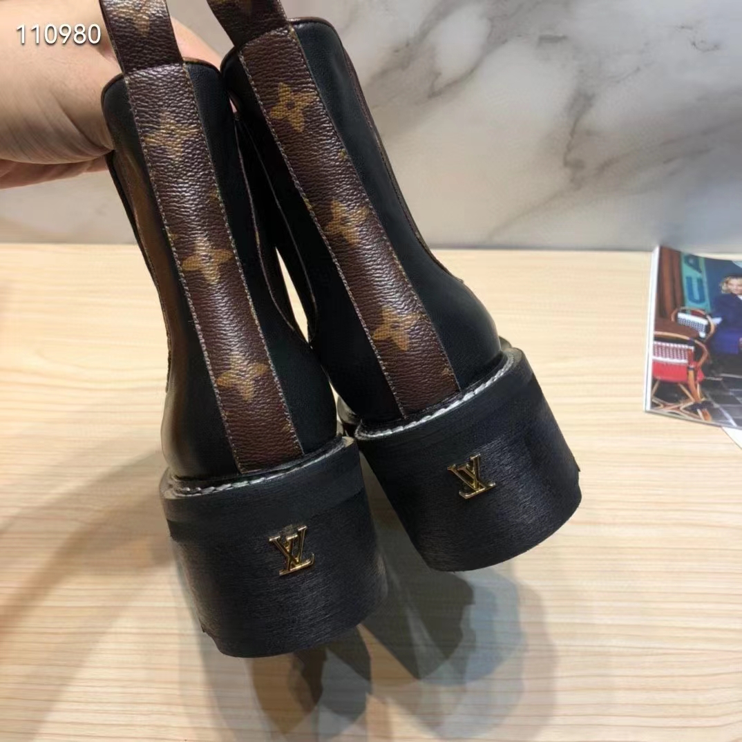 Louis Vuitton Women Shoes LV Beaubourg Ankle Boot Black Calf Leather 4 cm Heel