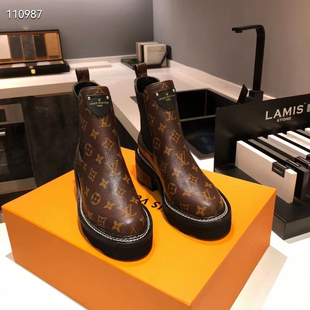 Louis Vuitton Women Shoes LV Beaubourg Ankle Boot Cacao Patent Monogram Canvas