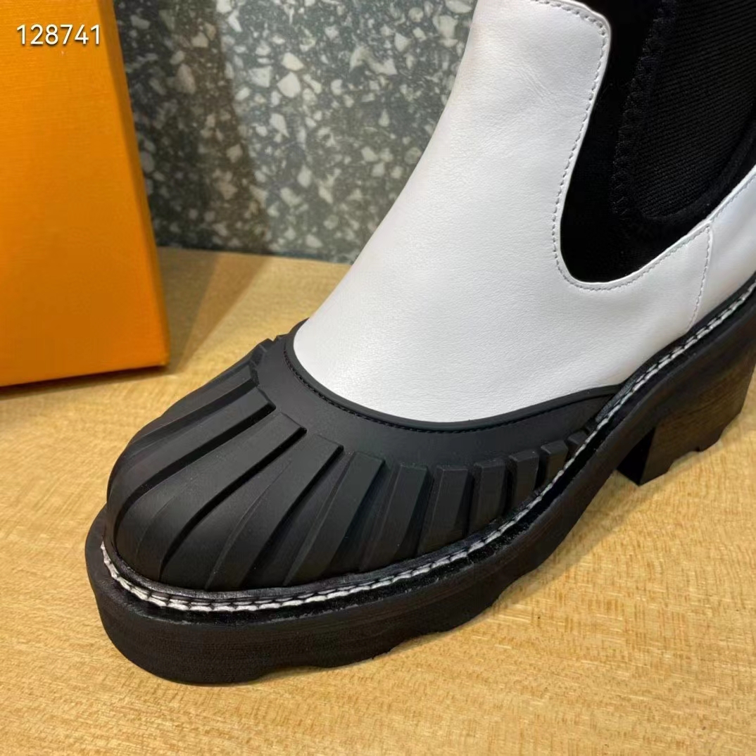 Louis Vuitton Women Shoes LV Beaubourg Ankle Boot Ecru White Calf Leather Neoprene