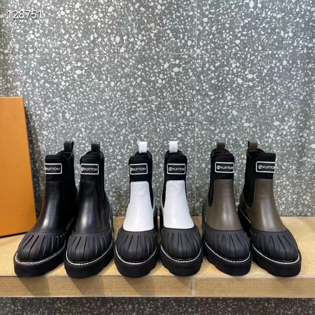 Louis Vuitton Women Shoes LV Ruby Flat Ankle Boot Black Rubberized Calf Leather