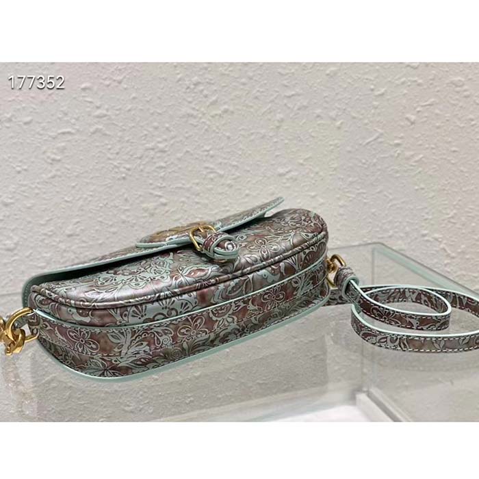 Dior Women Bobby East-West Bag Metallic Blue Dior Brocart Printed Calfskin