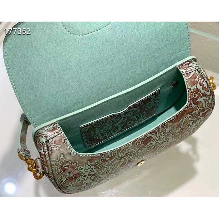 Dior Women Bobby East-West Bag Metallic Blue Dior Brocart Printed Calfskin