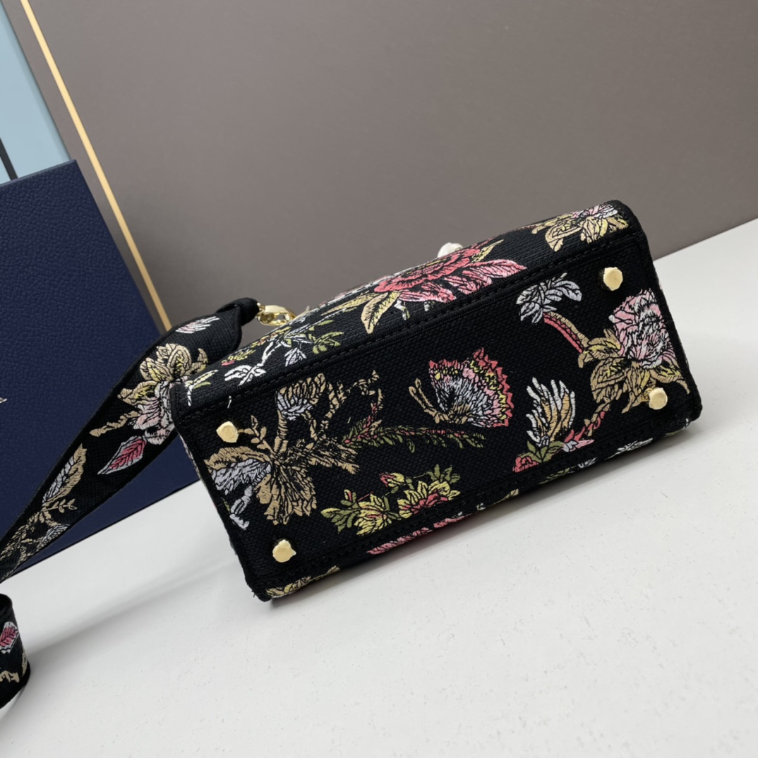 Dior Women CD Medium Lady D-Lite Bag Black Multicolor Jardin Botanique Embroidery