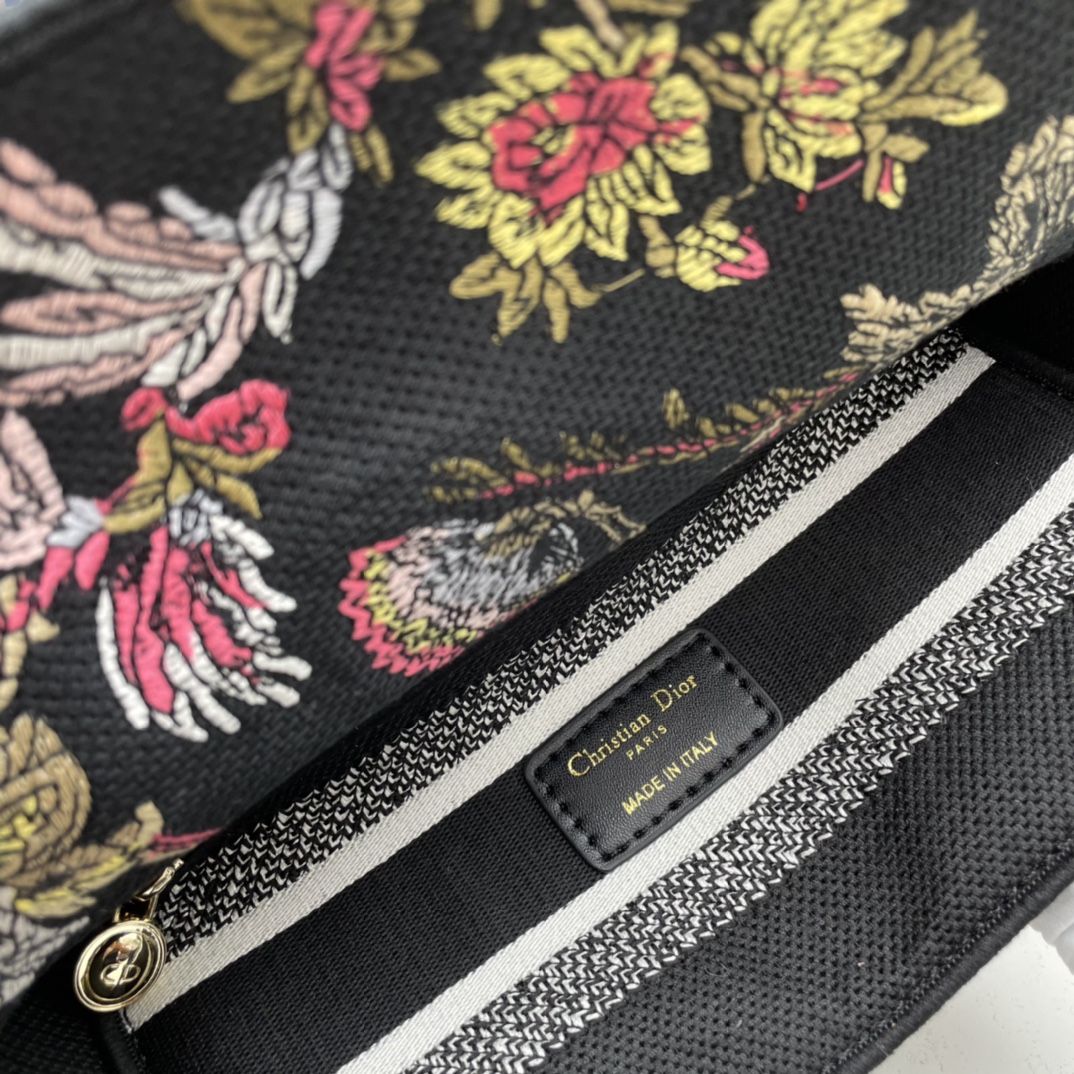 Dior Women CD Medium Lady D-Lite Bag Black Multicolor Jardin Botanique Embroidery