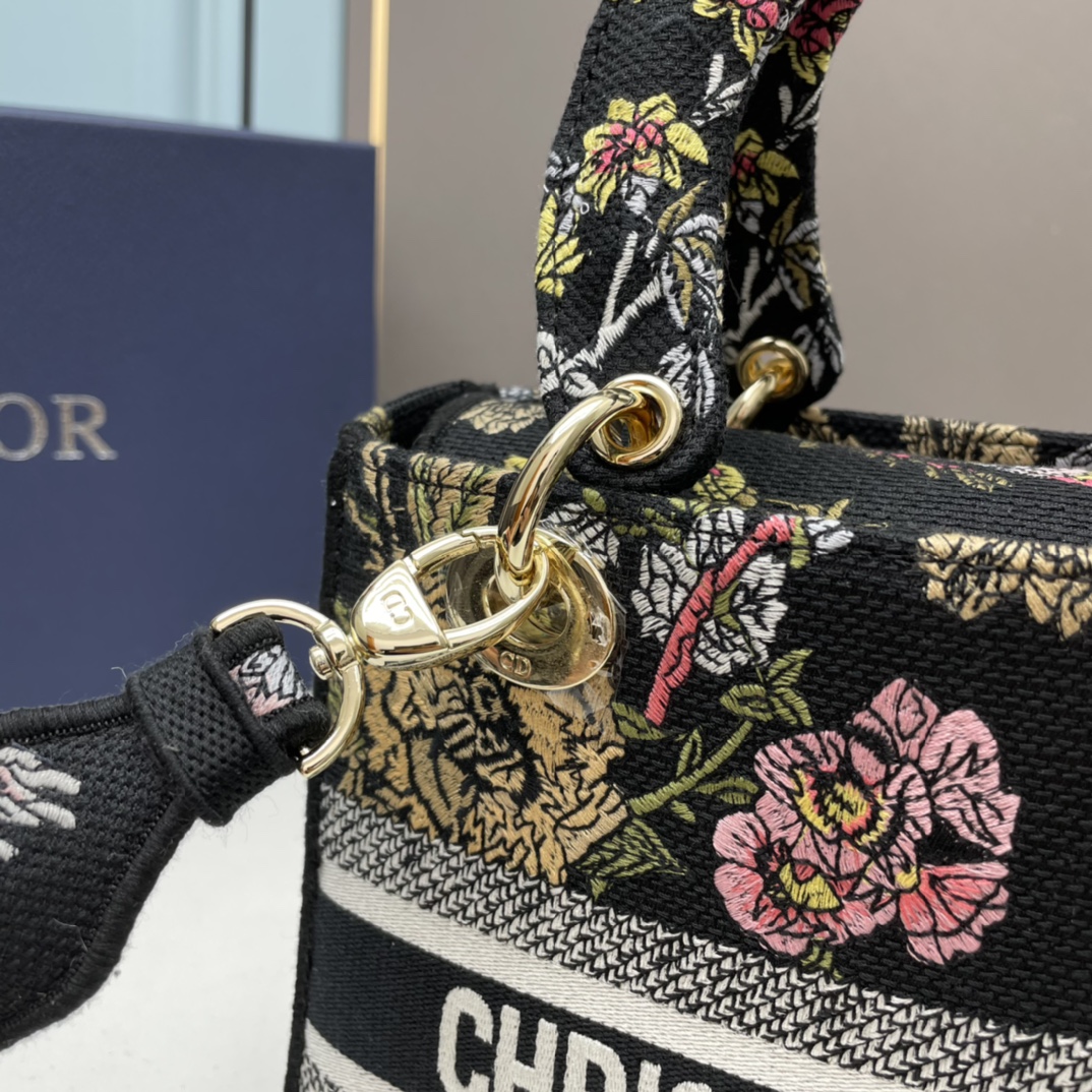 Dior Women CD Medium Lady D-Lite Bag Black Multicolor Jardin Botanique Embroidery