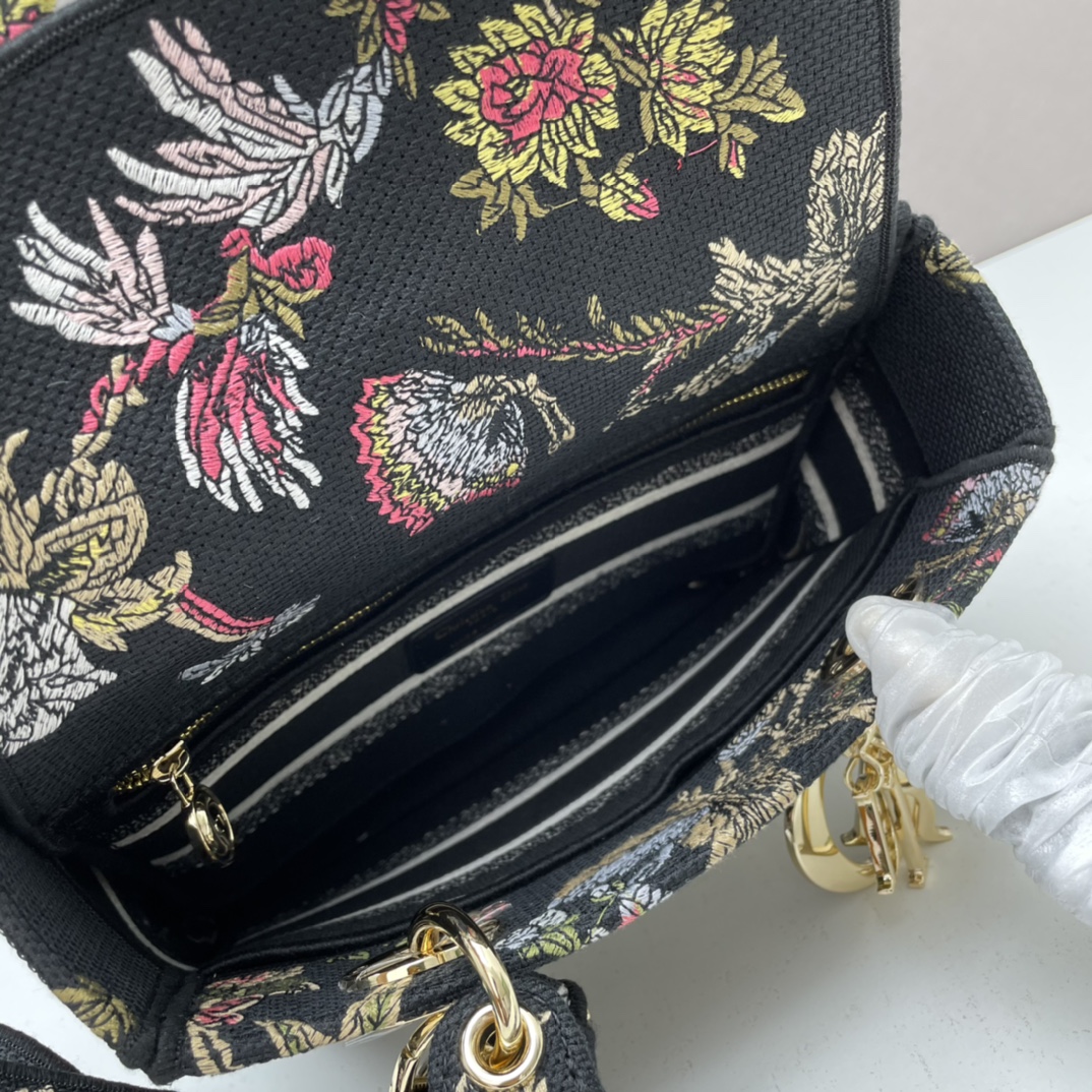 Dior Women CD Medium Lady D-Lite Bag Black Multicolor Jardin Botanique Embroidery