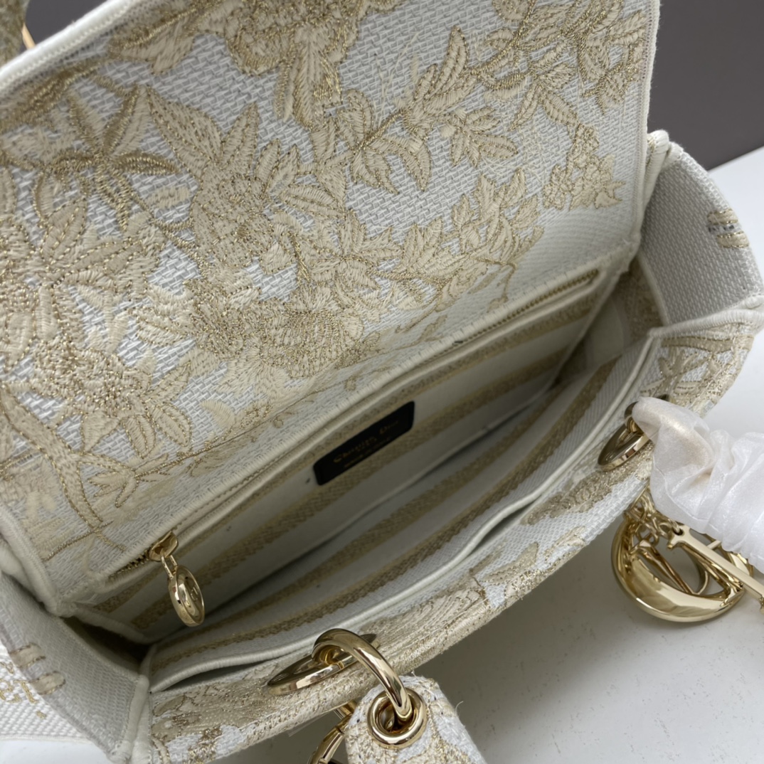 Dior Women CD Medium Lady D-Lite Bag Jardin D’Hiver Embroidery Metallic Thread