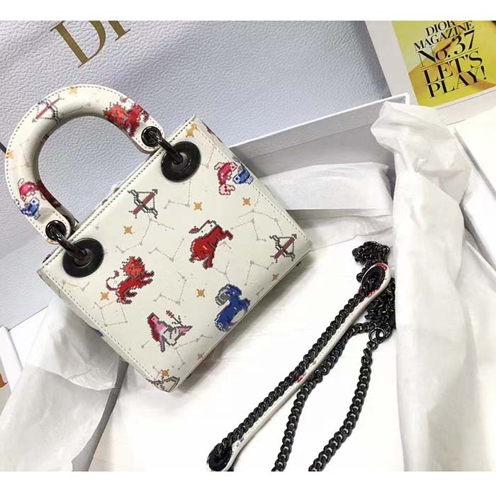 Dior Women CD Micro Lady Dior Bag Latte Multicolor Zodiac Pixel Printed Calfskin