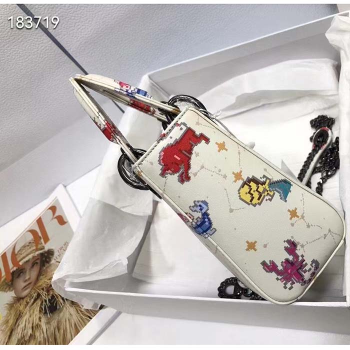 Dior Women CD Micro Lady Dior Bag Latte Multicolor Zodiac Pixel Printed Calfskin