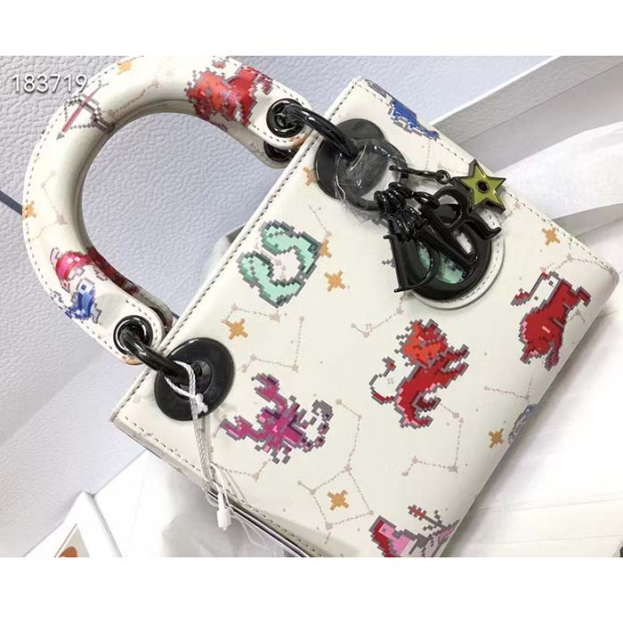 Dior Women CD Micro Lady Dior Bag Latte Multicolor Zodiac Pixel Printed Calfskin