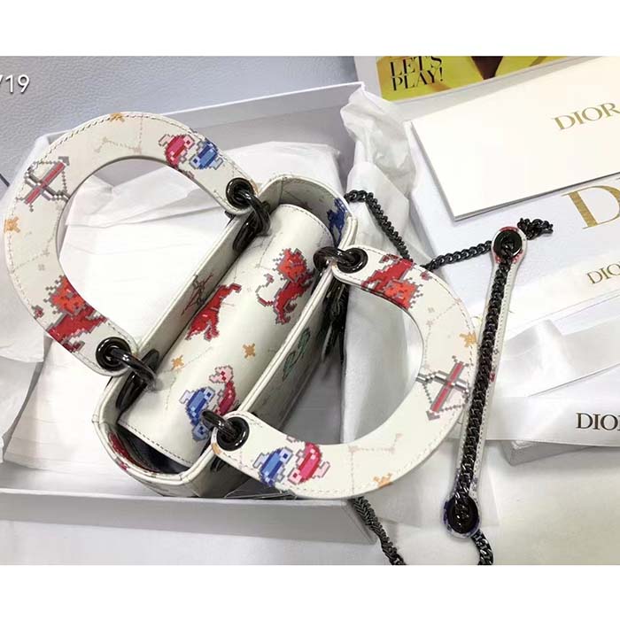 Dior Women CD Micro Lady Dior Bag Latte Multicolor Zodiac Pixel Printed Calfskin