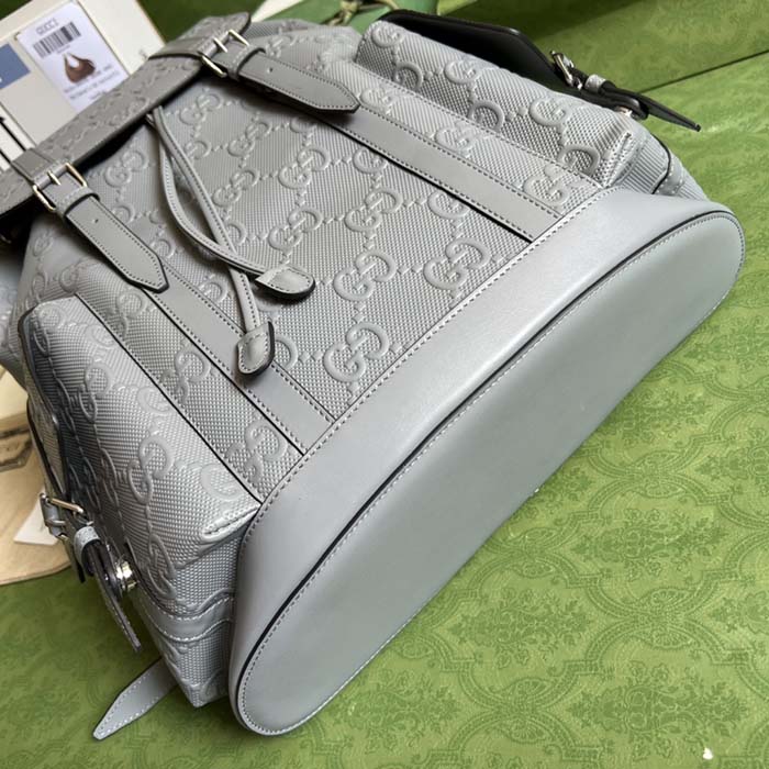 Gucci GG Unisex GG Embossed Backpack Grey GG Embossed Leather