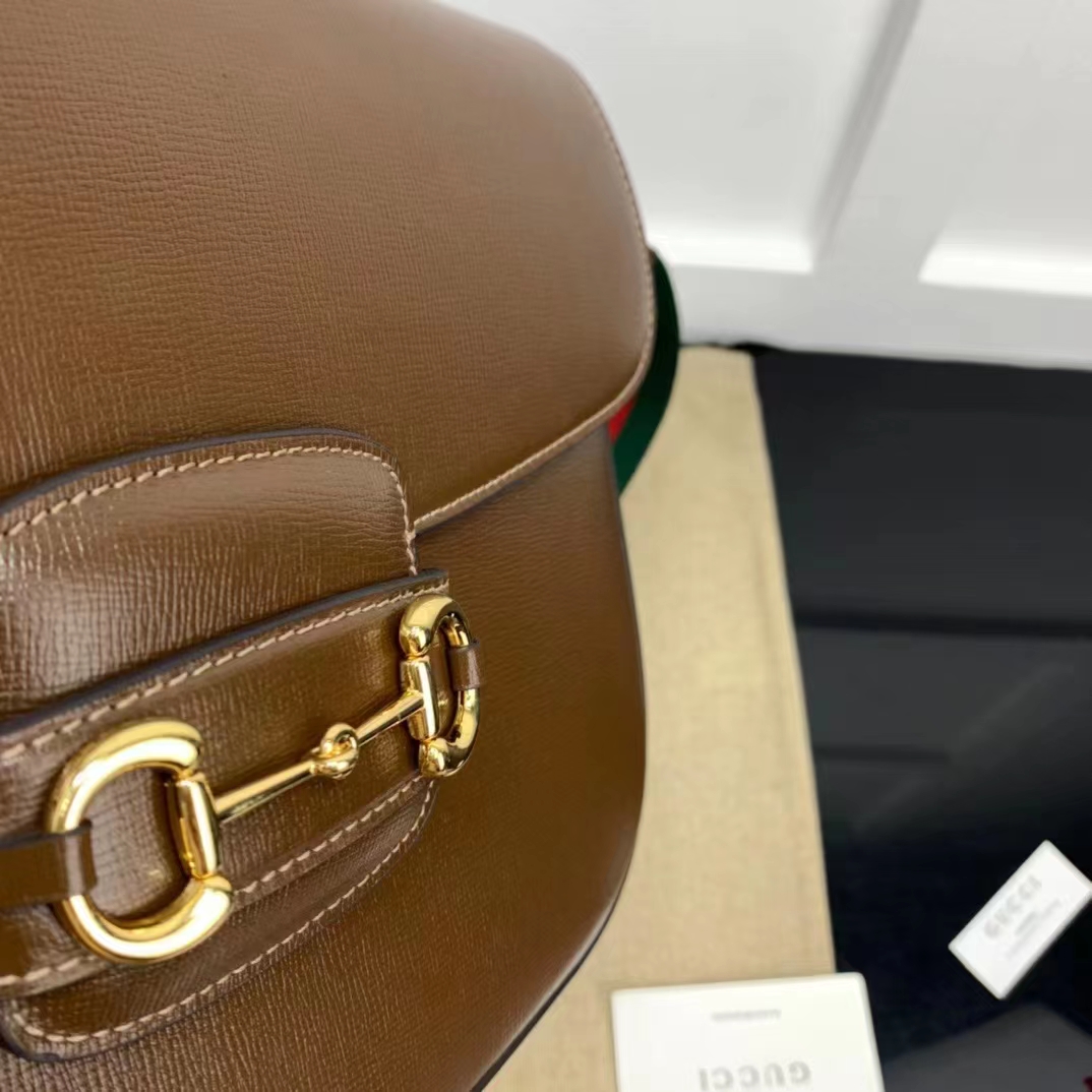 Gucci GG Unisex Horsebit 1955 Shoulder Bag Brown Leather Green Red Web