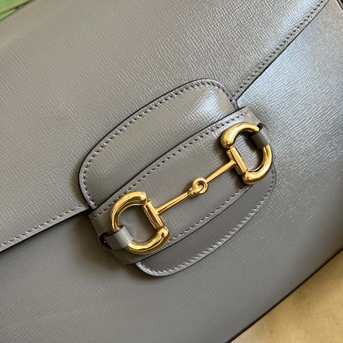 Gucci GG Unisex Horsebit 1955 Shoulder Bag Grey Leather Flap Closure