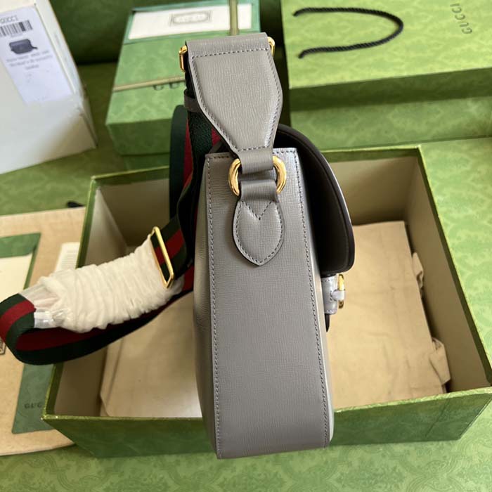 Gucci GG Unisex Horsebit 1955 Shoulder Bag Grey Leather Flap Closure