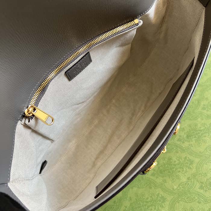Gucci GG Unisex Horsebit 1955 Shoulder Bag Grey Leather Flap Closure