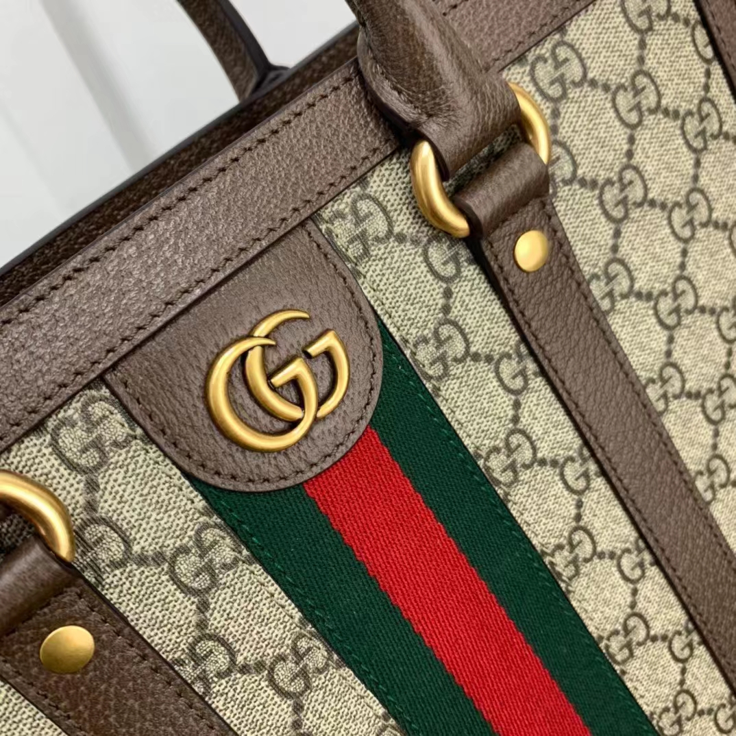 Gucci GG Unisex Ophidia Medium Tote Bag Beige Ebony GG Supreme Canvas