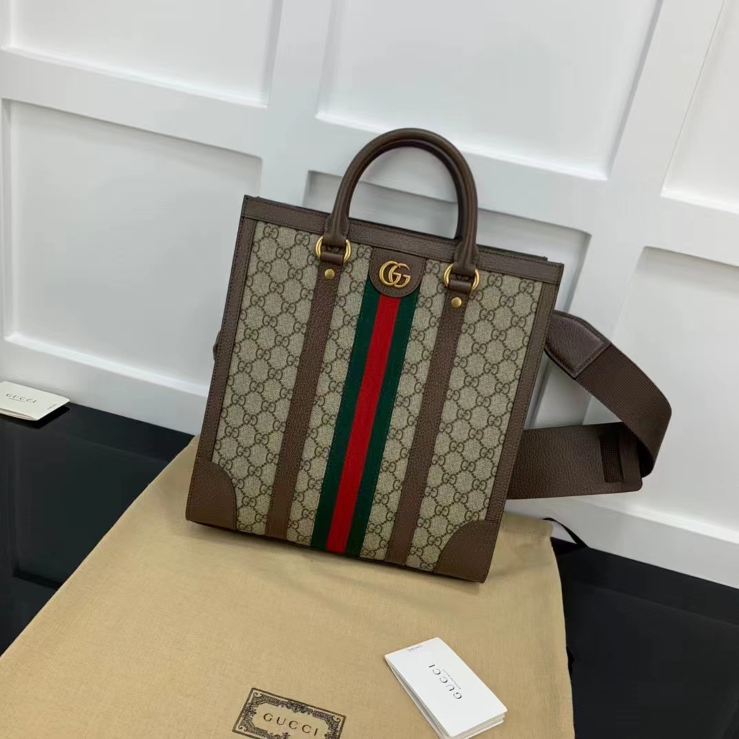 Gucci GG Unisex Ophidia Medium Tote Bag Beige Ebony GG Supreme Canvas