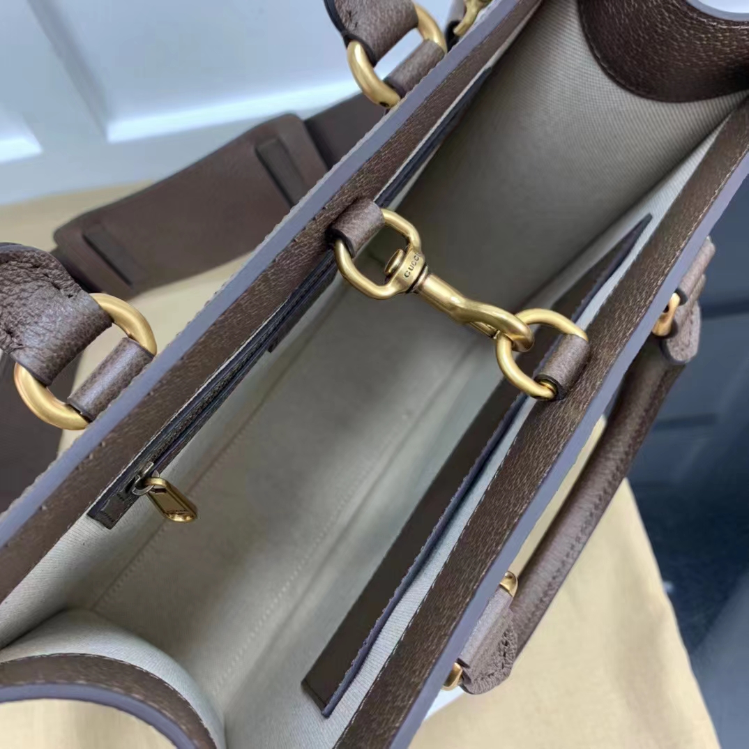 Gucci GG Unisex Ophidia Medium Tote Bag Beige Ebony GG Supreme Canvas