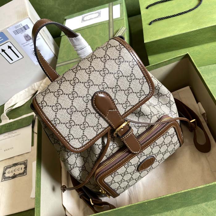Gucci Unisex Backpack Interlocking G Beige Beige Ebony GG Supreme Canvas
