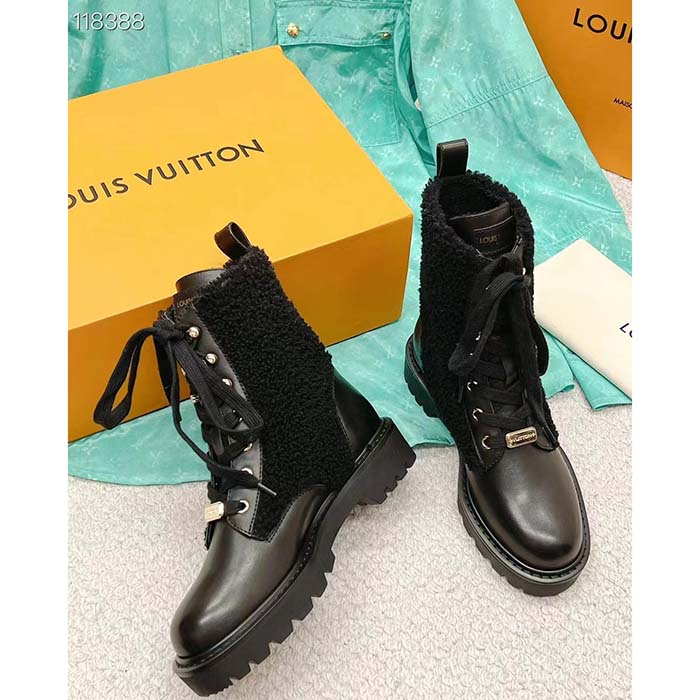 Louis Vuitton LV Women Territory Flat Ranger Black Calf Leather Wool