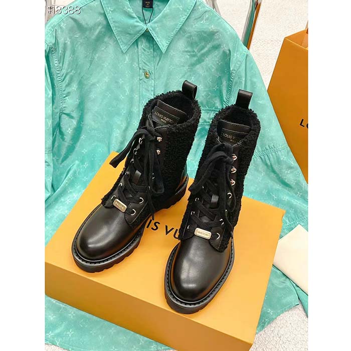 Louis Vuitton LV Women Territory Flat Ranger Black Calf Leather Wool