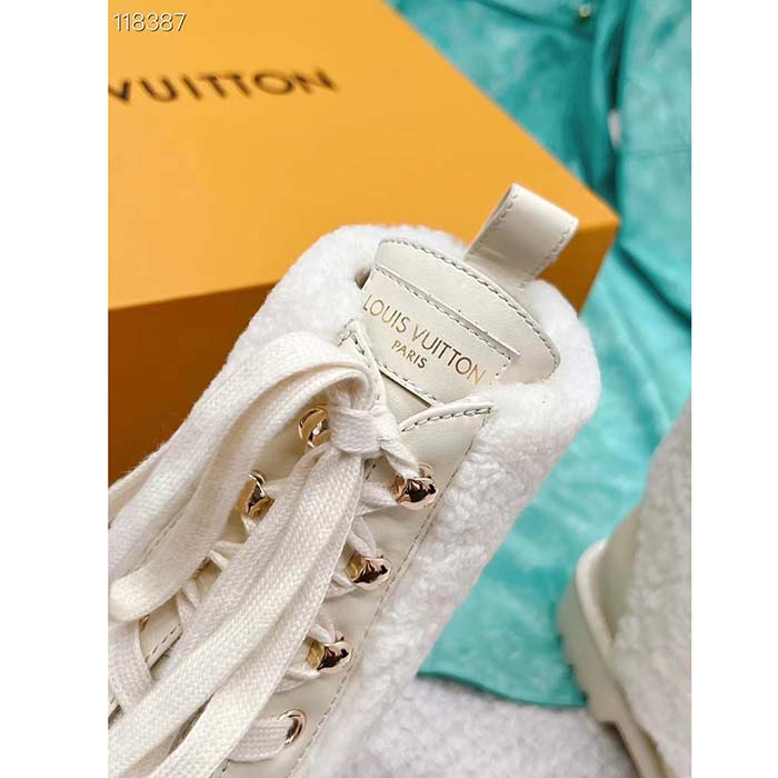 Louis Vuitton LV Women Territory Flat Ranger Ecru Beige Calf Leather Wool