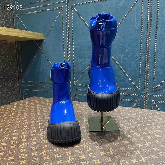 Louis Vuitton Unisex LV Ruby Flat Half Boot Electric Blue Vinyl Elastic Stopper Rubber