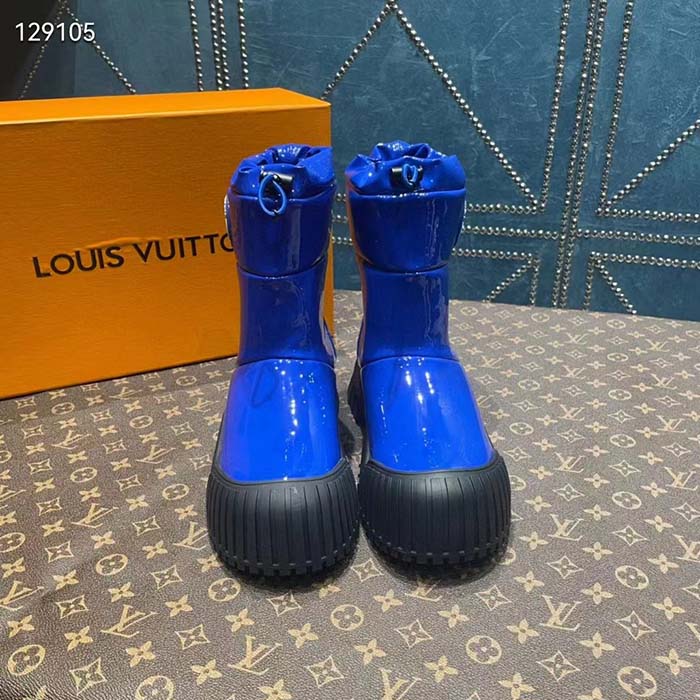 Louis Vuitton Unisex LV Ruby Flat Half Boot Electric Blue Vinyl Elastic Stopper Rubber