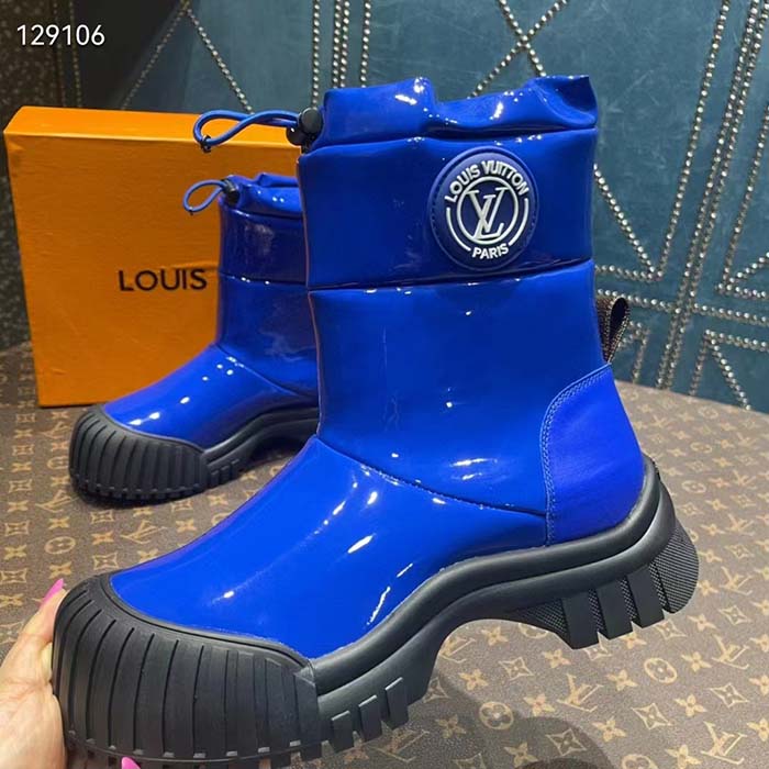 Louis Vuitton Unisex LV Ruby Flat Half Boot Electric Blue Vinyl Elastic Stopper Rubber