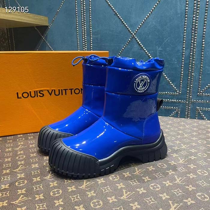 Louis Vuitton Unisex LV Ruby Flat Half Boot Electric Blue Vinyl Elastic Stopper Rubber