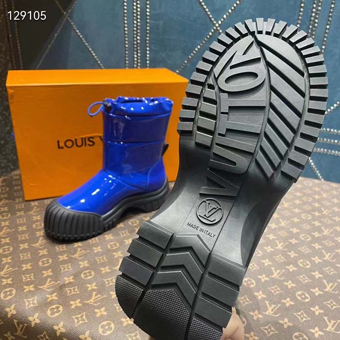 Louis Vuitton Unisex LV Ruby Flat Half Boot Electric Blue Vinyl Elastic Stopper Rubber